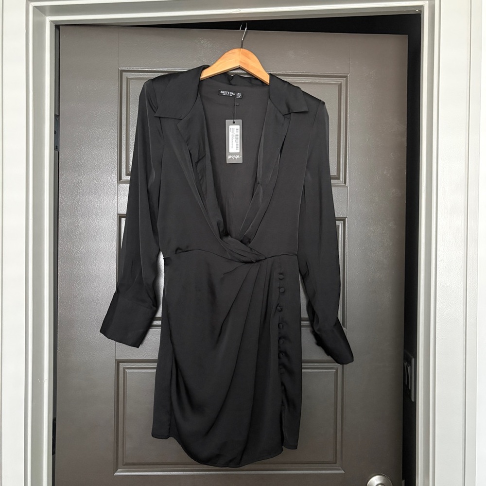 Nasty Gal Black Button-Detail Dress
